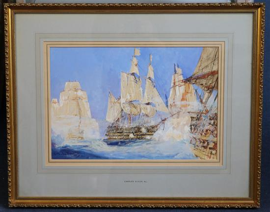 Charles Dixon (1872-1934) Warships in battle 11.25 x 16.5in.